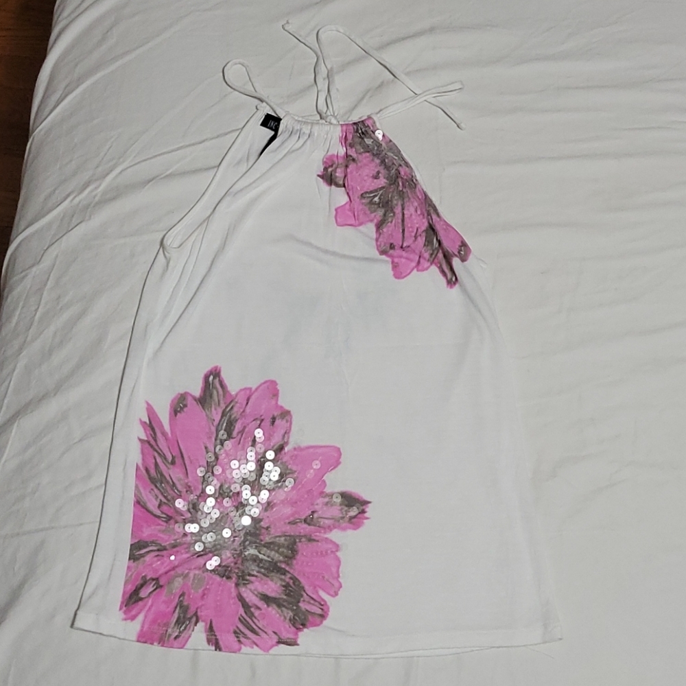 INC white and pink sequin top
